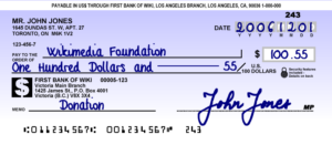A cheque with MICR numbers printed along the bottom of the cheque