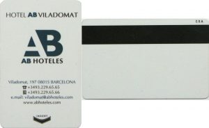 A magnetic card issued by a hotel for room access.